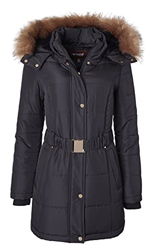 Sportoli Jackets for Women Down Alternative Parka Longer Winter Puffer Coat with Fur Hood