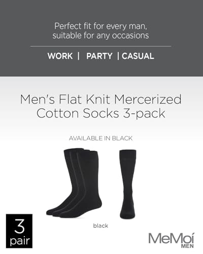 MeMoi Men's 3 Pair Pack Flat Knit Mercerized Cotton Crew Socks2