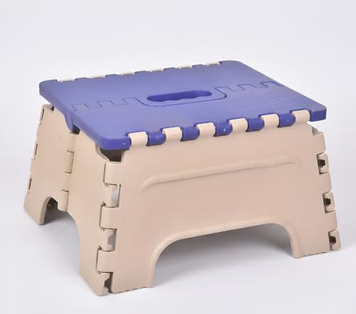 Image of U-MAX 7 Inch Folding Stool - Compact, Portable Step Stool for Kids & Adults, Lightweight Plastic Design, Slip-Resistant, Ideal for Kitchen, Bathroom, Camping & Travel (Blue / 7 inch)
