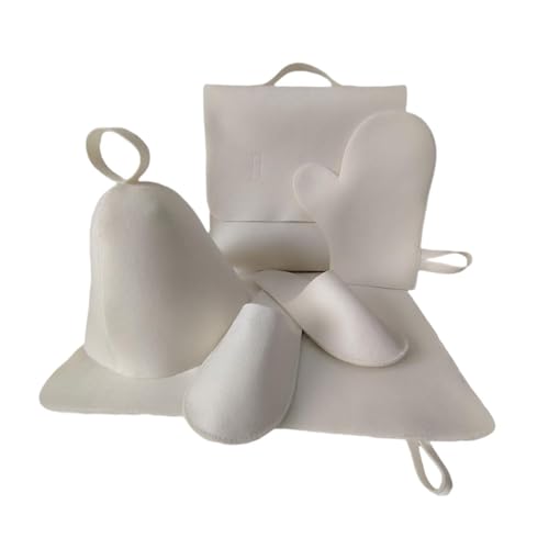 Leefasy 5X Sauna Hat Set Russian Bath Hat Sauna Seat Pad Cap for Sauna Accs Headgear Russian Sauna Set Wool Sauna Hat for Bath House, White
