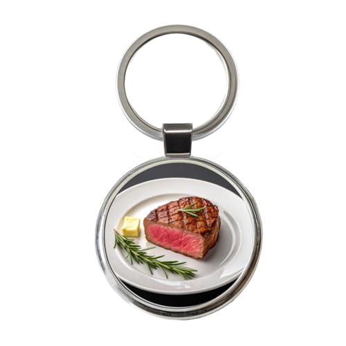 Blooza Blooza Steak Dinner On Plate Round Metal Keychain