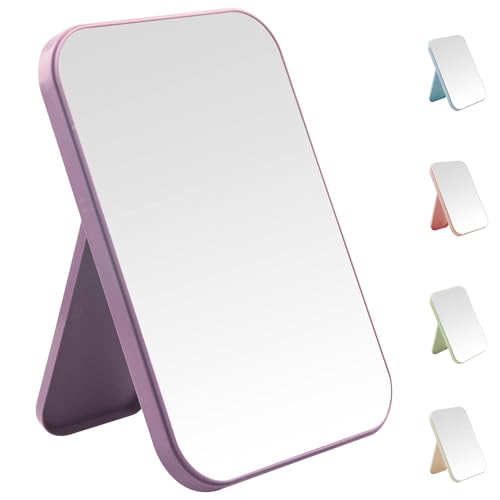 Eastrise Makeup Mirror Foldable Desktop Vanity Mirror Portable Rectangular Makeup Mirror with Stand for Office Travel Camping (Purple)