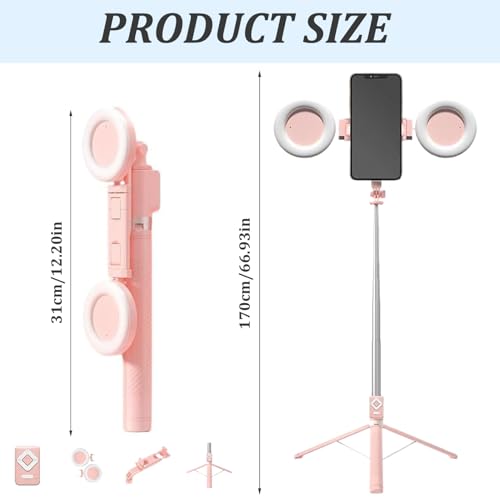Trípode para selfies extensible de 67 pulgadas con doble luz de relleno y control remoto 4
