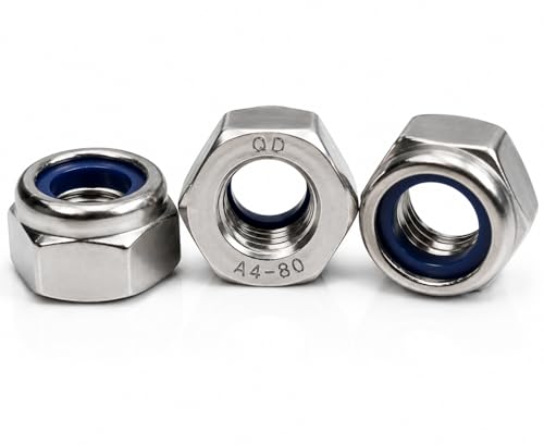 M6 Inox A4 Tuercas Autoblocantes DIN 985 (AISI 316) Acero Inoxidable Marino – Tuerca con Inserto de Nylon Antivibración – Resistente a la Corrosión para Náutica y Exterior (25, M6)