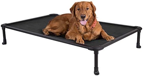 Veehoo Chew Proof Elevated Dog Bed - Cooling Raised Pet Cot - Rustless Aluminum Frame and Durable Textilene Mesh Fabric, Unique Designed No-Slip Feet for Indoor or Outdoor Use, Black, X Large