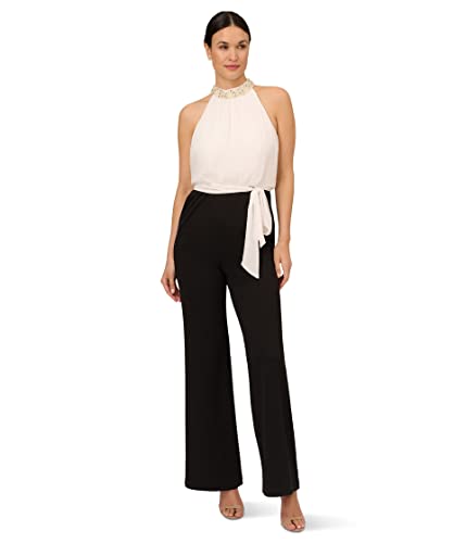 Adrianna Papell Women's Pearl Chiffon Crepe Jumpsuit, Ivory/Black #TOP15