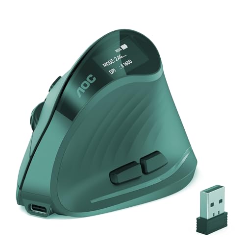 AOC 2.4GHz Ergonomic Mouse, Wireless Bluetooth Vertical Mouse for Work, 4800 DPI Optical Tracking, 5 Adjustable DPI, Quiet Clicks, RGB Light, Compatible with Computer, Laptop, PC, Mac, Desktop - Cyan