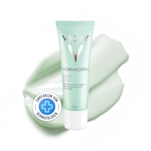 VICHY Anti-Age Tagespflege, Für unreine und zu Falten neigende Haut, Mildert Falten und Unreinheiten, Verfeinert die Poren, Mit LHA, Glycolsäure und Vitamin C, Normaderm Anti-Age, 50 ml