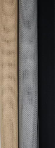 Image of KCS 3 pc of 15 inch x 18 inch(38cmx45cm) 14 Count Cross Stitch Cotton Aida Cloth Needlework Rolled Fabric Box,14CT,Khaki+Medium Grey+Black