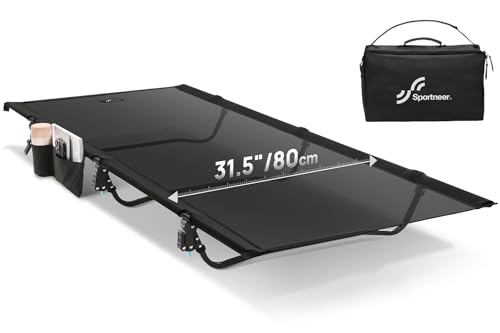 Sportneer Feldbett Klappbett Campingbett, 80cm Ultra Breit Feldbett XXL Campingliege Faltbar Leicht bis 150kg für Zelten Wandern Rucksackreisen Camping Reisen, Schwarz Gitter