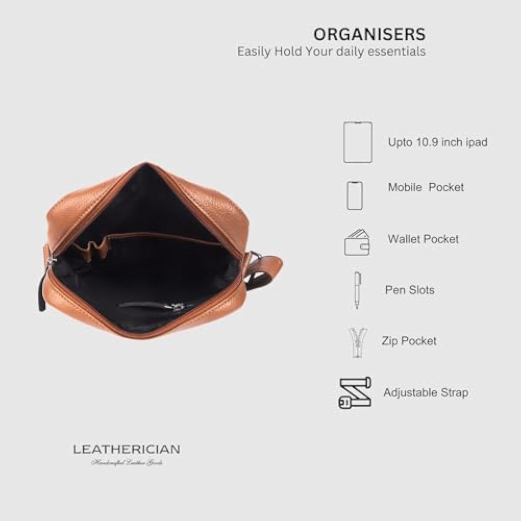 Leather Sling Messenger Bag for Men