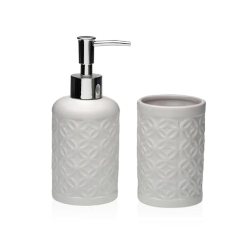 DAMDAM GO | Set de Baño, Accesorio de Baño Cerámica, Porta Cepillo y Dispensador de Jabón (Blanco)