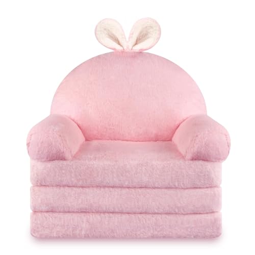 Image of MONKISS Kids Couch, Comfy Toddler Chair, 2 in 1 Fold Out Kids Sofa to Lounger, Baby Sleeper Chair, Toddler Furniture, Birthday Gifts for Girls, 18+ Months, Pink Bunny