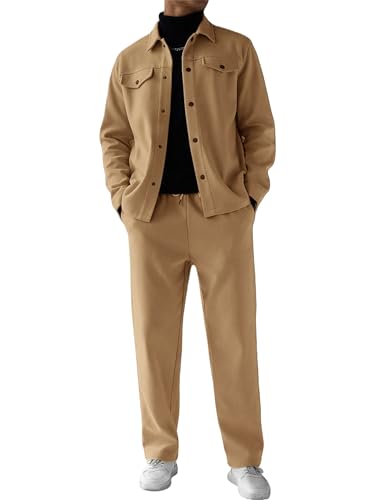 meyyoi Men's 2 Piece Casual Business Jacket and Causal Pants Outfits Autumn Winter Solid Color Jackets Tracksuit Set