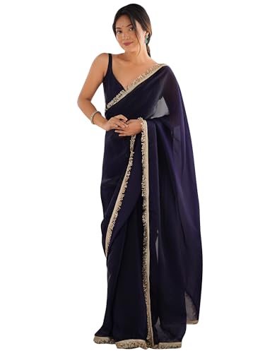 AKHILAM Women's Shimmer Satin Solid Saree With Unstitched Blouse ...