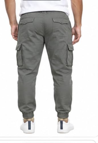 Image of Men's Jogger Cargo Pants | Stretchable Cotton Blend Utility Trousers | Regular Fit Multi Pocket Casual Bottom Wea