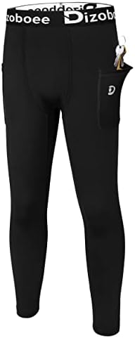 Dizoboee Boys Compression Pants Youth Basketball Leggings Tights for Sports Kids Athletic Running Pants with Pockets Black M