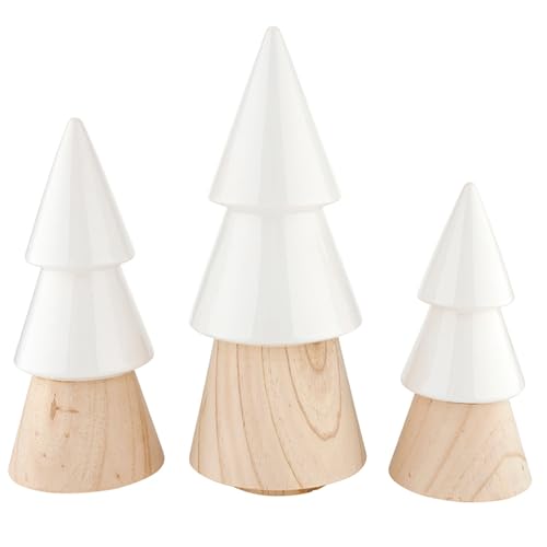 Santa Barbara Design Studio Christmas Décor - Ceramic Dipped Wood Tree Sculptures, Set of 3, White