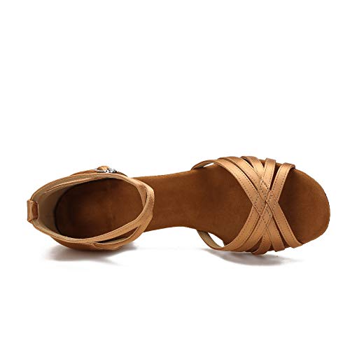Yokala Womens Latin Salsa Dance Shoes For Social Beginner Low Heel Ballroom Practice Dancing Sandals S04(8.5, Tan_1.5 Inch Heel) #TOP1