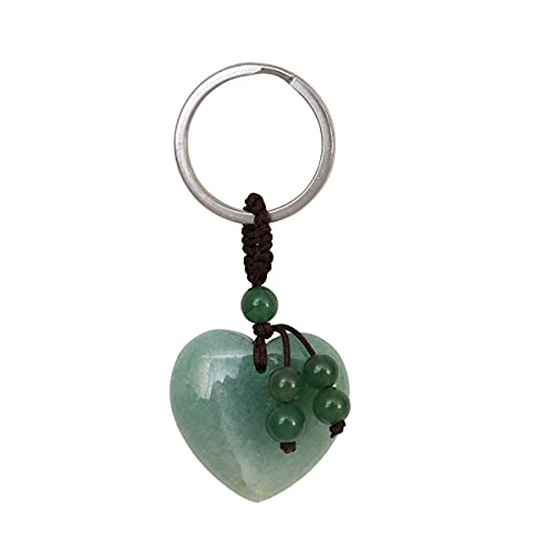 Jxuzh Porte-clés en forme de cœur avec pierres précieuses naturelles - Pendentif décoratif avec 7 chakras - Cadeau pour les amoureux - Aventurine verte M 80mm Cover
