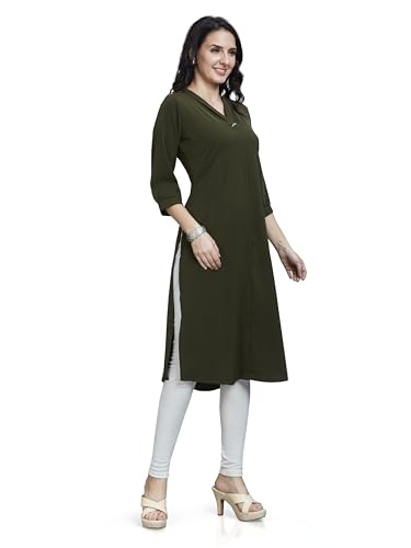 Image of nioni Women's Straight Solid Kurti with V-Fold Neck | Rayon Lycra Material | Fashionable Micro Pleates | 3 /4th Sleeve Kurta for Woman & Girls (S to 2XL)