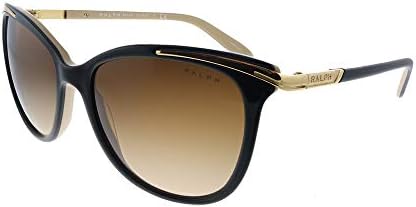 Ralph by Ralph Lauren Women's RA5203 Cat Eye Sunglasses, Shiny Black On Nude & Gold/Gradient Brown, 54 mm