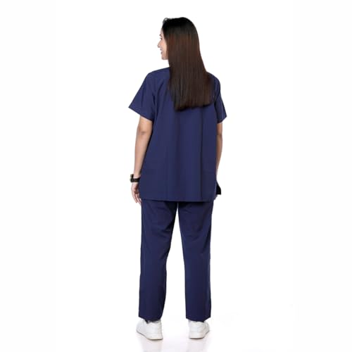 Image of Women's 5-Pocket Scrub Suit | Set of Top & Pant | Half Sleeves | Mandarin Collar | Breathable Polyviscose Fabric | Comfortable | Durable | Uniform for Doctors Nurse & Dentist NB M