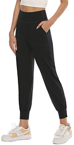 PERSIT Joggers for Women with Pockets,High Waisted Lounge Yoga Workout Running Sweatpants - Black - M