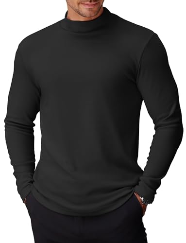 COOFANDY Mens Mock Turtleneck Long Sleeve Sweater Basic Thermal Turtle Neck Pullover Sweaters Top A-Black