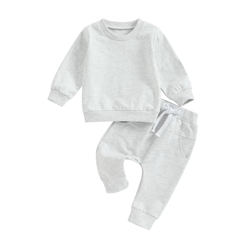Image of MAYUMMPY Baby Boys Girl Solid Color Outfit Sweatsuit Crewneck Sweatshirt Sweatpants Pants Set Fall Winter Clothes
