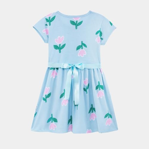 Image of Nap Chief Girls Printed Round Neck Fit & Flare Dress | Cotton Knee Length Half Sleeve Girls Summer Dress for Casual Wear
