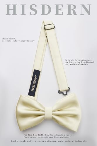 Image of HISDERN Bow Ties for Men Solid Color Pre-Tie Bow Tie and Pocket Square Set Classic Formal Tuxedo Bowties for Wedding Party