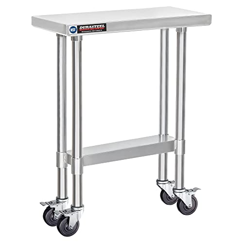 Image of DuraSteel 30x12 NSF Stainless Steel Cart - Heavy Duty Rolling Food Prep Table with Undershelf - Metal Utility Cart for Commercial Restaurant Kitchen, Laundry, Side Mixer Stand