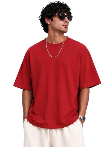 Image of PeaceOut Oversized T Shirt for Men | 240 GSM Heavyweight Cotton T Shirt | Drop Shoulder Oversized Tshirt for Men | Baggy Loose Fit Streetwear Round Neck Half Sleeve Casual Wear