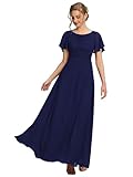 Ever-Pretty Women's Classic Round Neck Short Sleeves Chiffon Floor Length Bridesmaid Dress Navy Blue US08