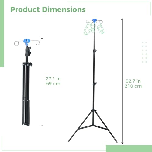 IV-Ständer mit 4 Haken und 3 Netzbeuteln, zusammenklappbares Stativ für intravenöse infusionsständer, tragbarer mobiler Infusionsflaschenständer