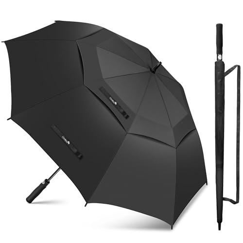 ZOMAKE Regenschirm Groß Sturmfest XXL,Großer Golf Umbrella Automatik für Herren Damen Familie,Windfest Schirm Schwarz Stabil für 2 Personen(Schwarz)