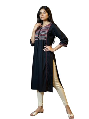 Kurta pour femme noire droite longue Rangita tunique en viscose brodée taille M