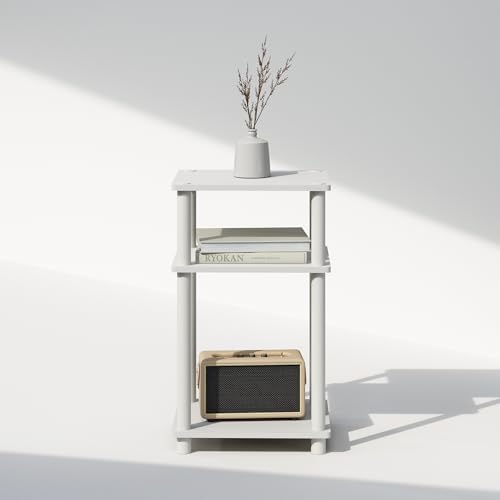 Image of Furinno JUST Side Table, 3-Tier End Table, Open Shelves Night Stand, Bedside Table, Toolless Assembly, for Living Room, Bedroom, Bathroom, White