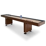 Hathaway Challenger 12 Ft Shuffleboard Table for Family Arcade Game Room - With Poly-Coated Playfield, Built-In Scorer & Cabinet, Climate Adjusters, Leg Levelers, 8 Pucks, Brush & Wax - Walnut Finish