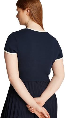 Tommy Hilfiger Damen Kleid Contrast Soft Fit & Flare, Blau (Dark Night Navy), 48 – Ansicht 3