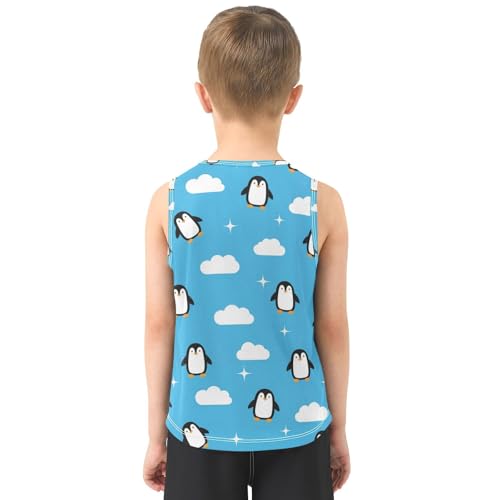 J JOYSAY Cartoon Penguin Blue Boys Tank Top Sleeveless Muscle Shirts Quick Dry Active Sport Workout Kids T-Shirts 3-15T3