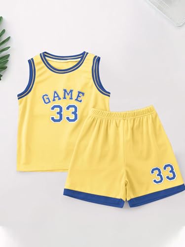 Image of 2 or 6 Piece Kids Boys Basketball Jersey Set Youth Letters Printed Lightweight Basketball Tank Top and Track Shorts