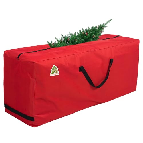 AmazingBag Christmas Tree Storage Bag. Heavy-Duty 600D Oxford Material Durable Reinforced Handles, Zipper, Waterproof (Red, Fits A 7.5FT Tree)