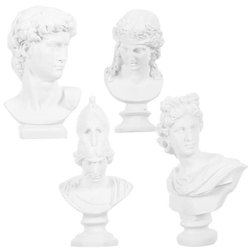 Housoutil Mini Esculturas de Resina 4 Piezas (David, Apolo, Ariadna, Diosa Griega) Imitación Yeso, Estatuas Decorativas Portátiles para Bocetos Artísticos y Decoración del Hogar