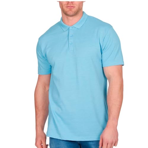 Mens Polo Shirt Short Sleeve Top Plain T Shirt Casual Work Golf Tee Pique Basic (Sky, 2XL)