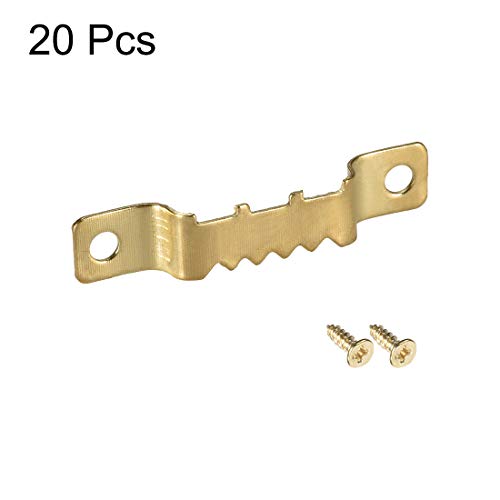 Image of uxcell Hangers, 42mm Double Hole with Screws for Picture Frame Hanging, 20 Pcs (Golden)