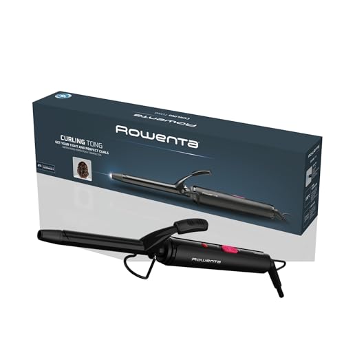Rowenta Tenacilla rizadora de 16 mm para el pelo, 25 W, recubrimiento cerámico, temperatura 180 °C, indicador calentamiento, punta fría, rizos definidos, resultados rápidos, negro y fucsia, CF2133F0