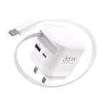 TOPADRE 35W Retractable USB C Charger with Cables, 3 Port Retractable Cable UK Plug, Fast Charger Plug for iPhone 17/16/15 Pro Max, for Galaxy S25/S24/S23/S22, for iPad Air/Pro, Tablet and More. White