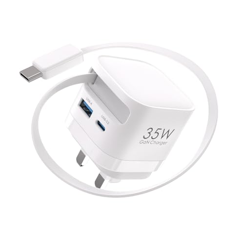 TOPADRE 35W Retractable USB C Charger with Cables 3 Port Retractable Cable UK Plug Fast Charger Plug for iPhone 17/16/15 Pro Max for Galaxy S25/S24/S23/S22 for iPad Air/Pro Tablet and More. White